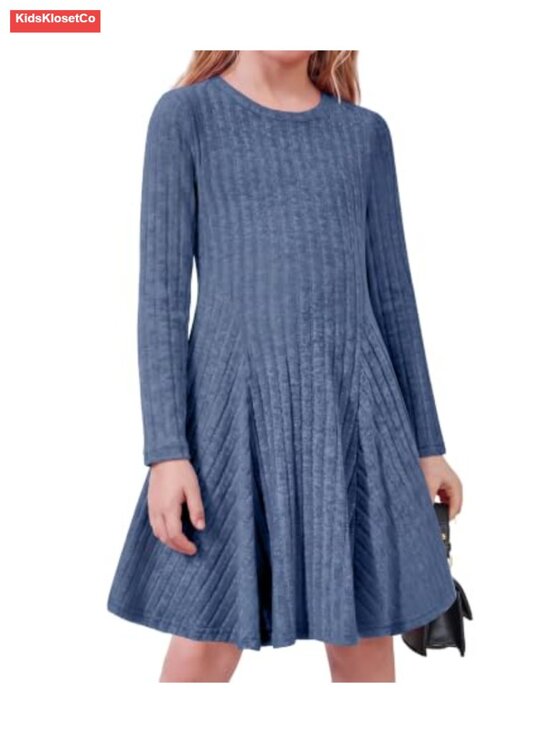 Other - Girls Ribbed Knit Sweater Dress Long Sleeve A-Line Casual Fall Winter